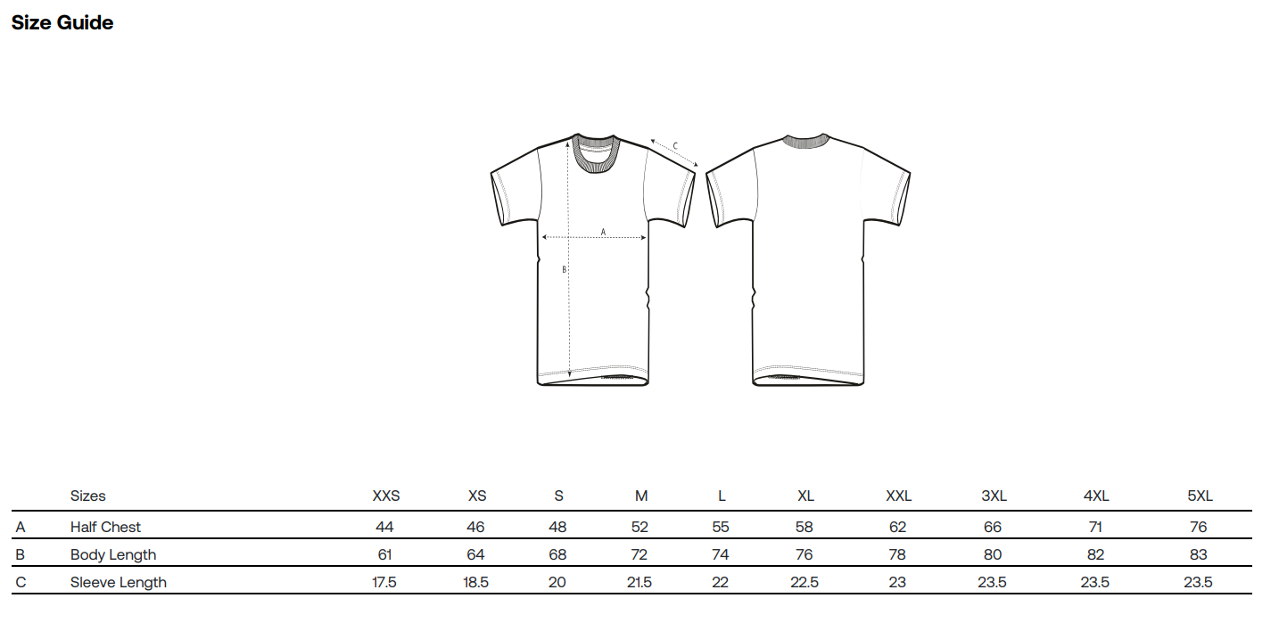 SOAL Studio & NOKUKO T-shirt size guide with measurements on a white background