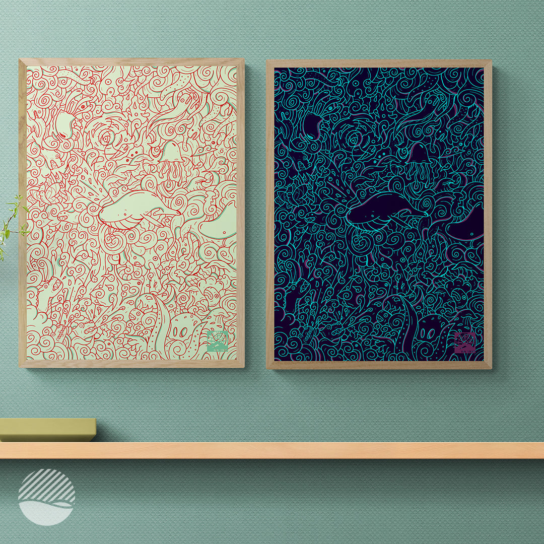 Ocean Dreams by SOAL Studio in both editions, Great Reef and South Sea, framed side by side