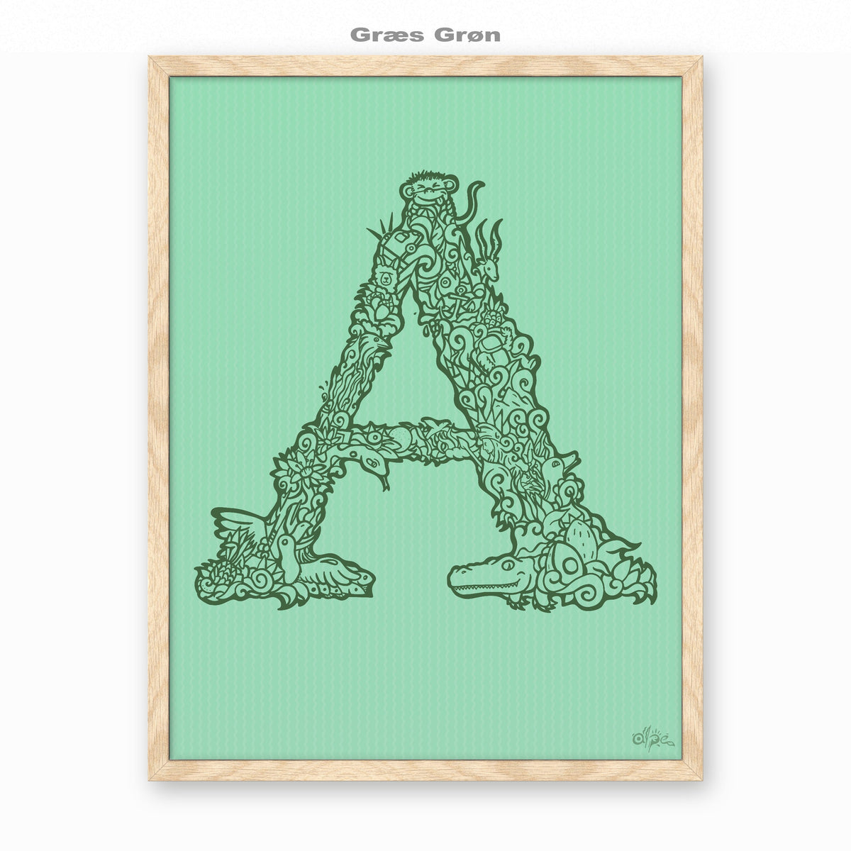 A, Danish Edition by Alpe, Græs Grøn, in an Oak frame