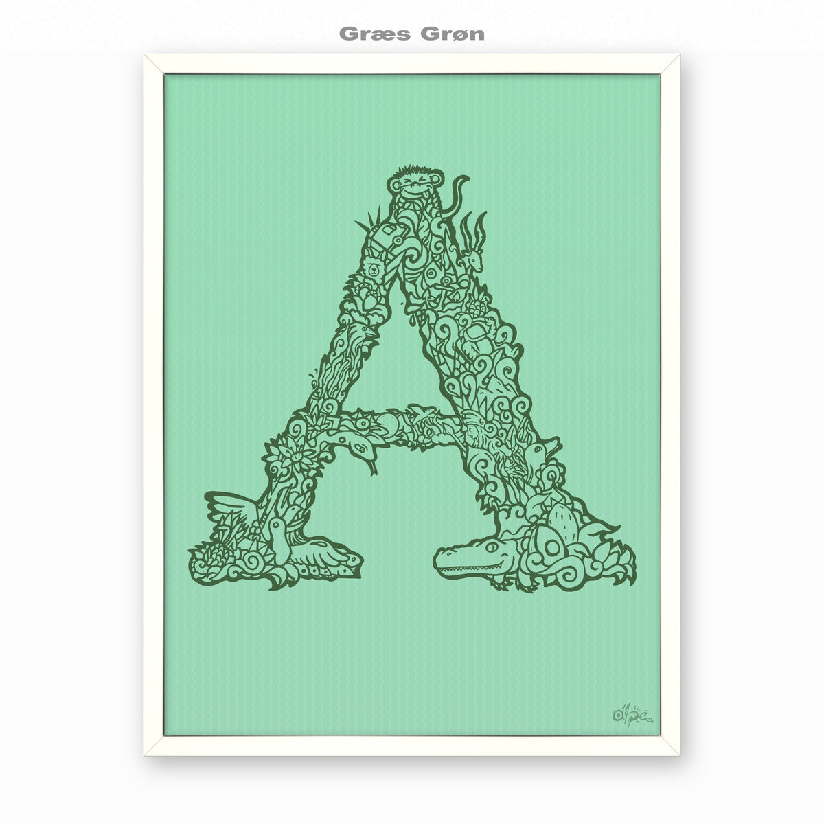 A, Danish Edition by Alpe, Græs Grøn, in a White frame