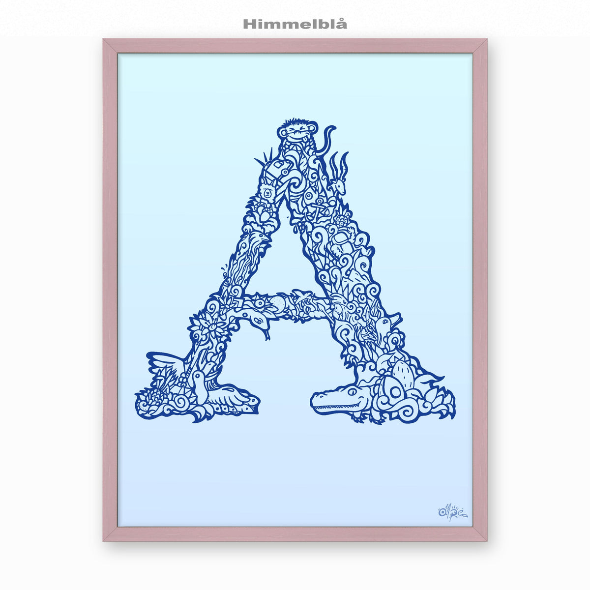 A, Danish Edition by Alpe, Himmelblå, in a Lilac frame