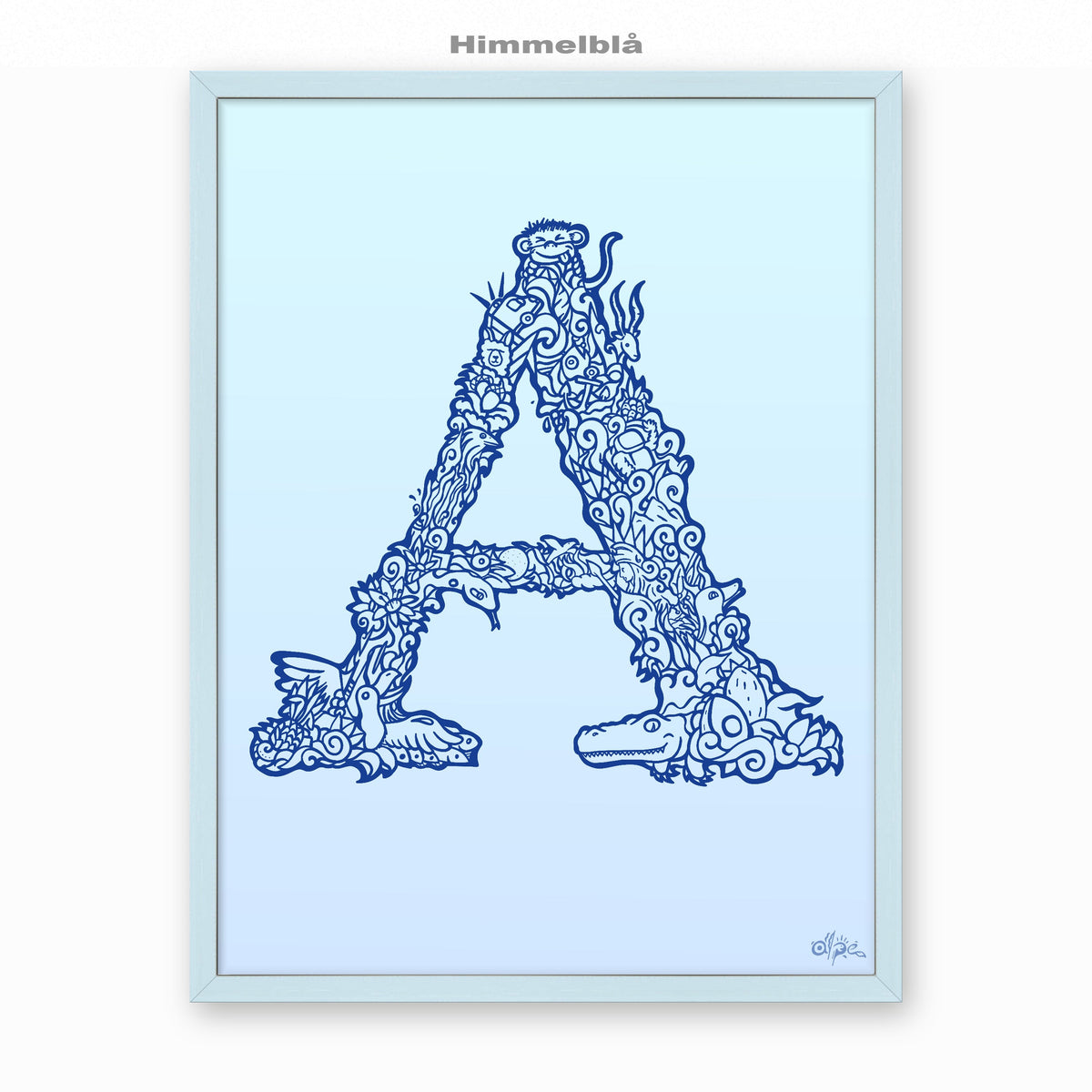A, Danish Edition by Alpe, Himmelblå, in a Sky Blue frame