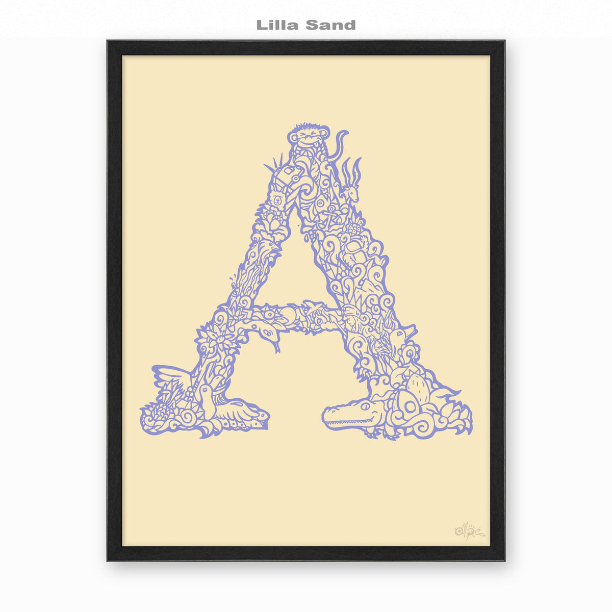 A, Danish Edition by Alpe, Lilla Sand, in a Black frame