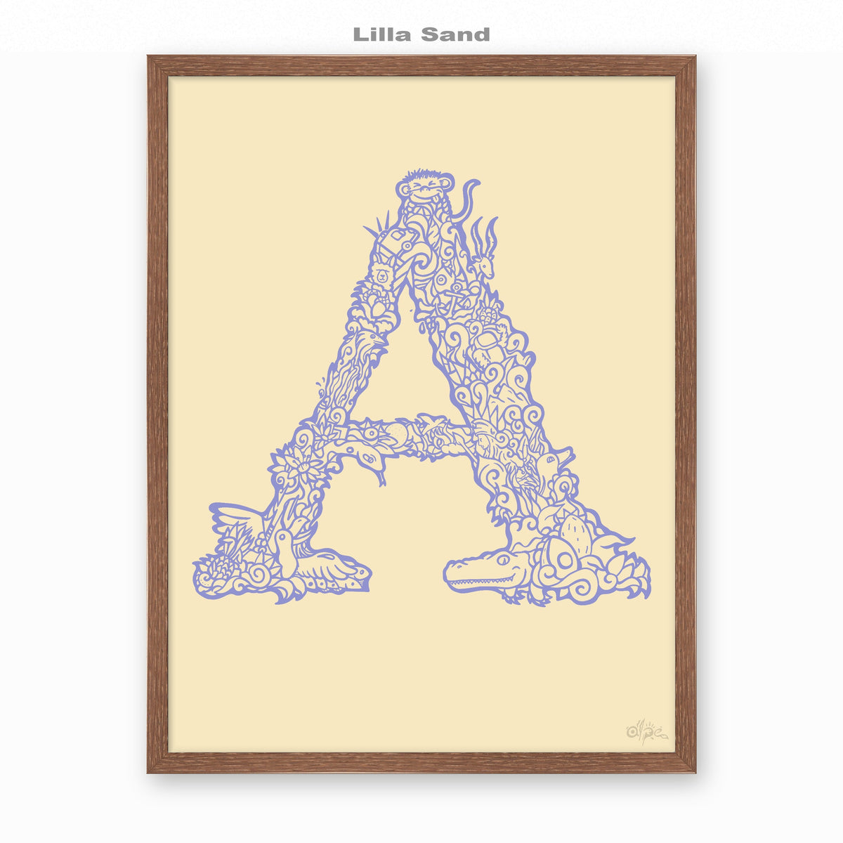 A, Danish Edition by Alpe, Lilla Sand, in a Dark Oak frame