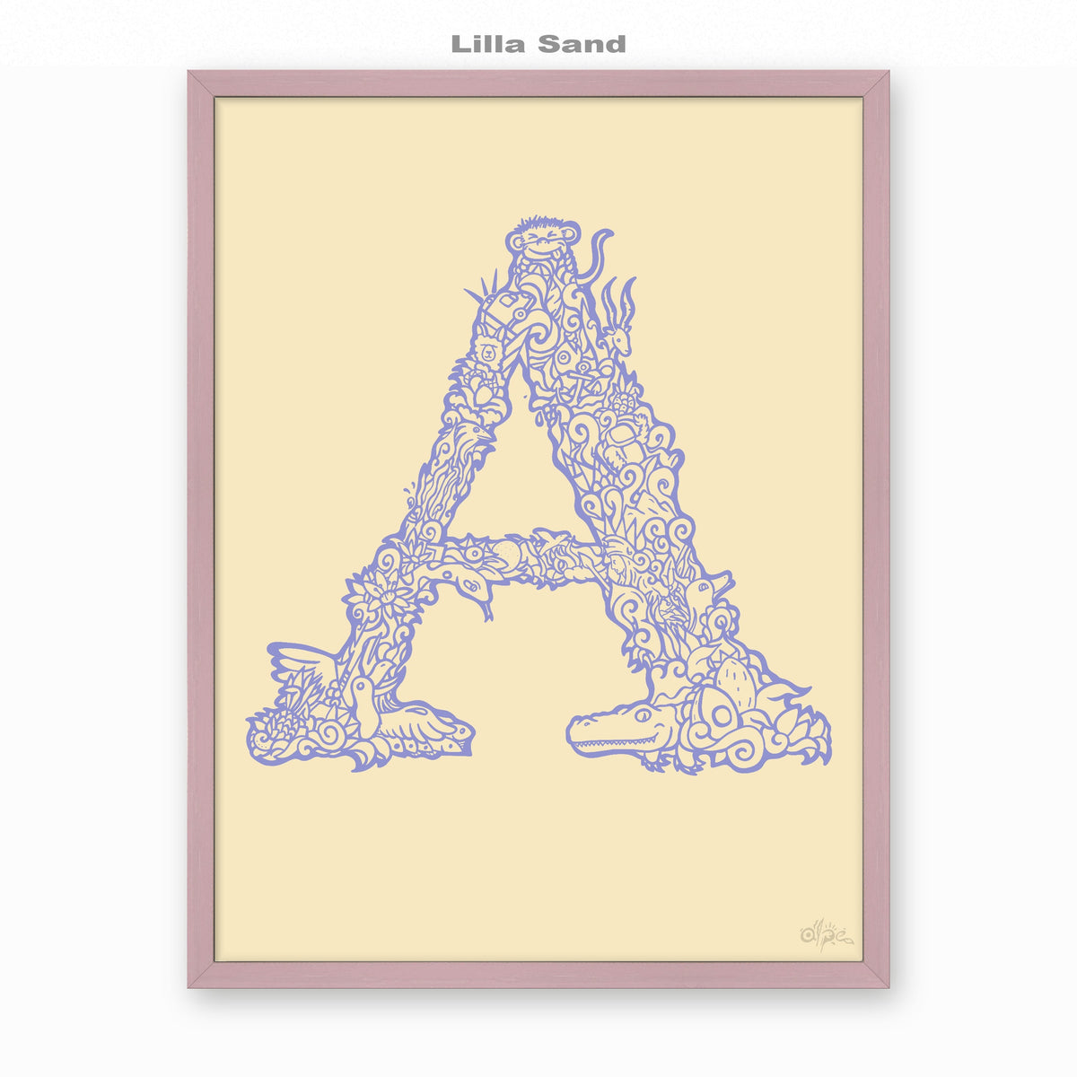 A, Danish Edition by Alpe, Lilla Sand, in a Lilac frame