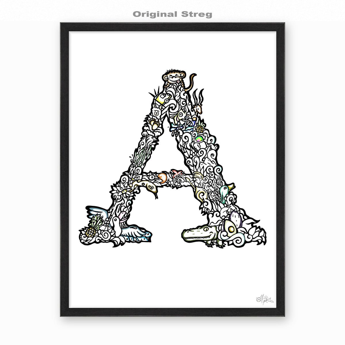 A, Danish Edition by Alpe, Original Streg, in a Black frame