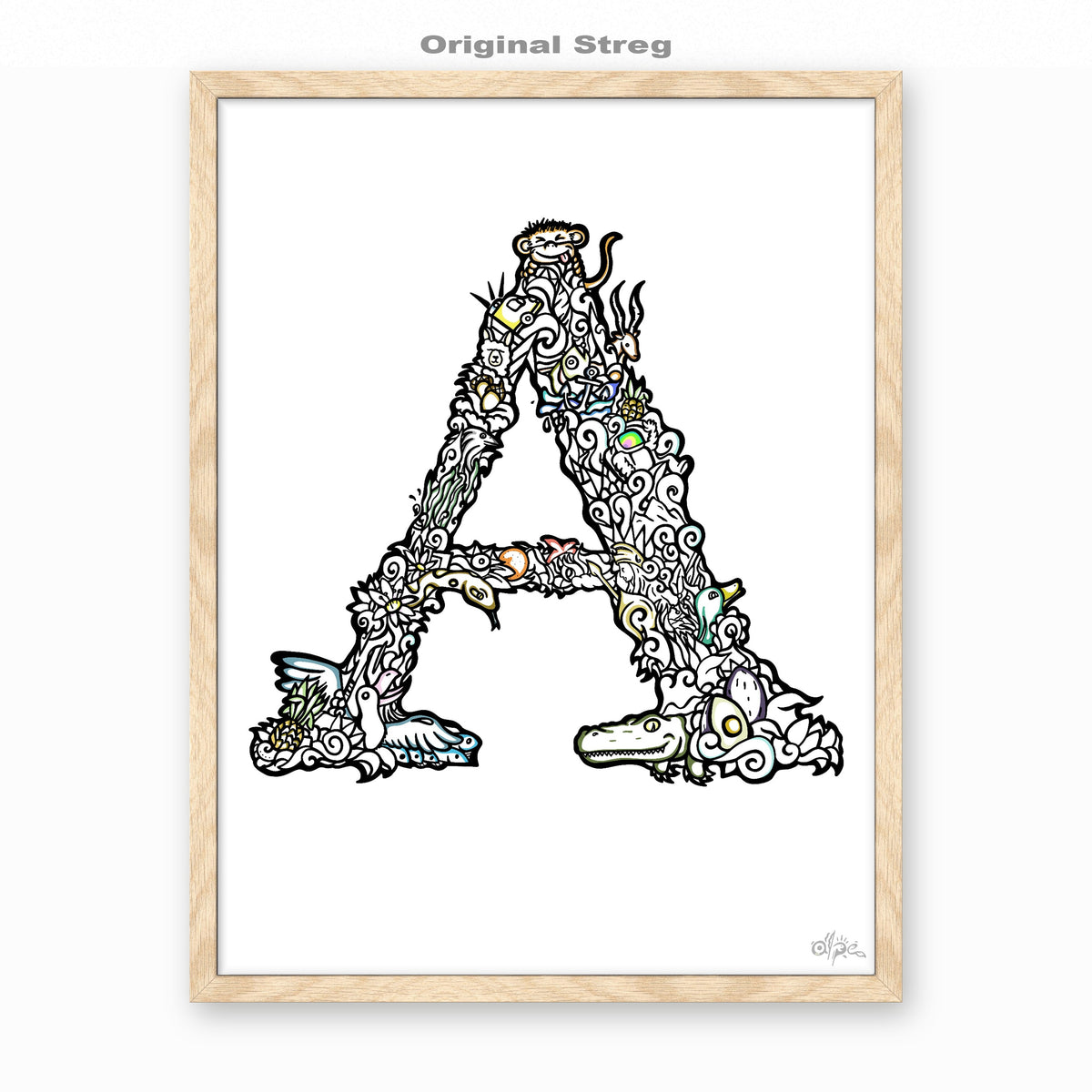A, Danish Edition by Alpe, Original Streg, in an Oak frame