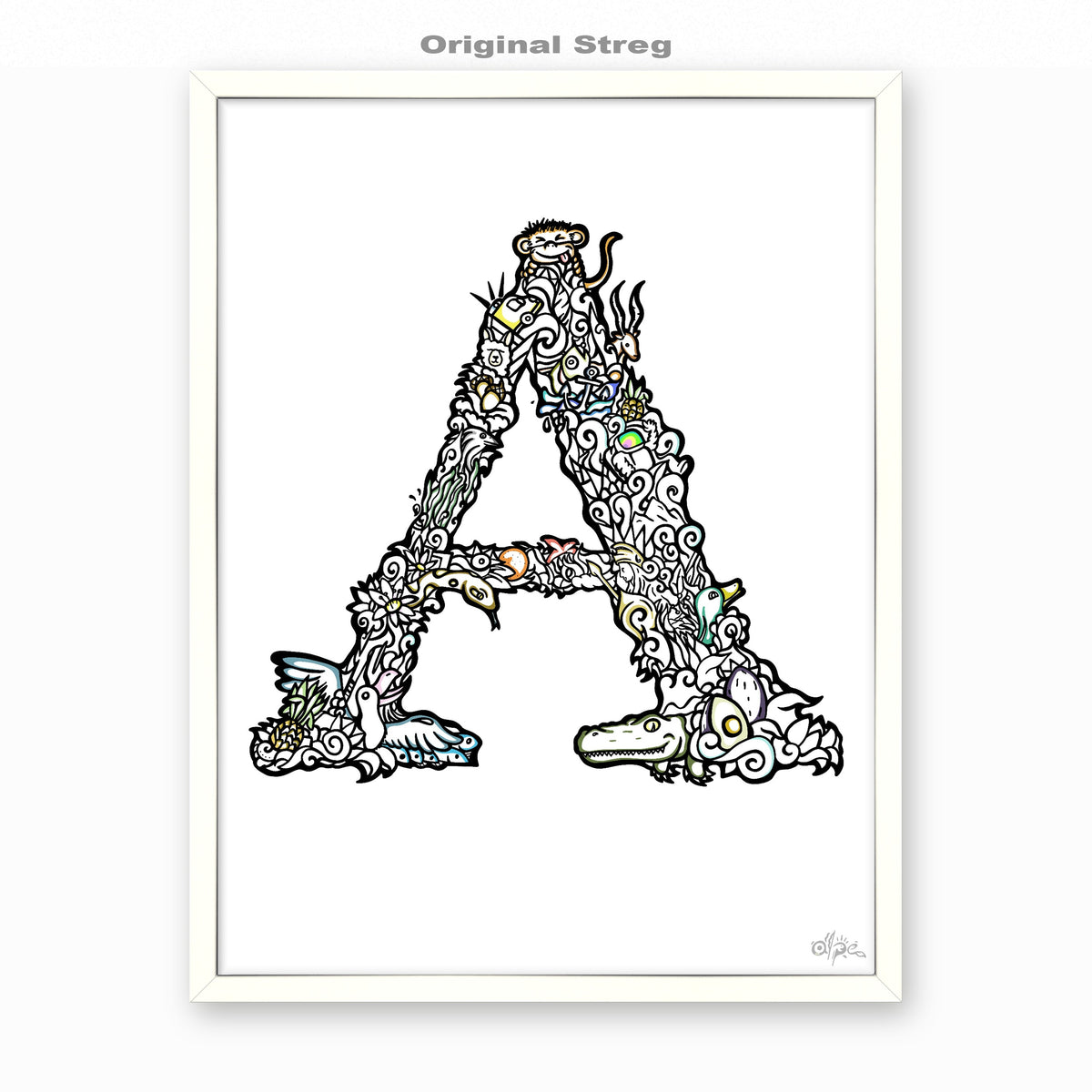 A, Danish Edition by Alpe, Original Streg, in a White frame