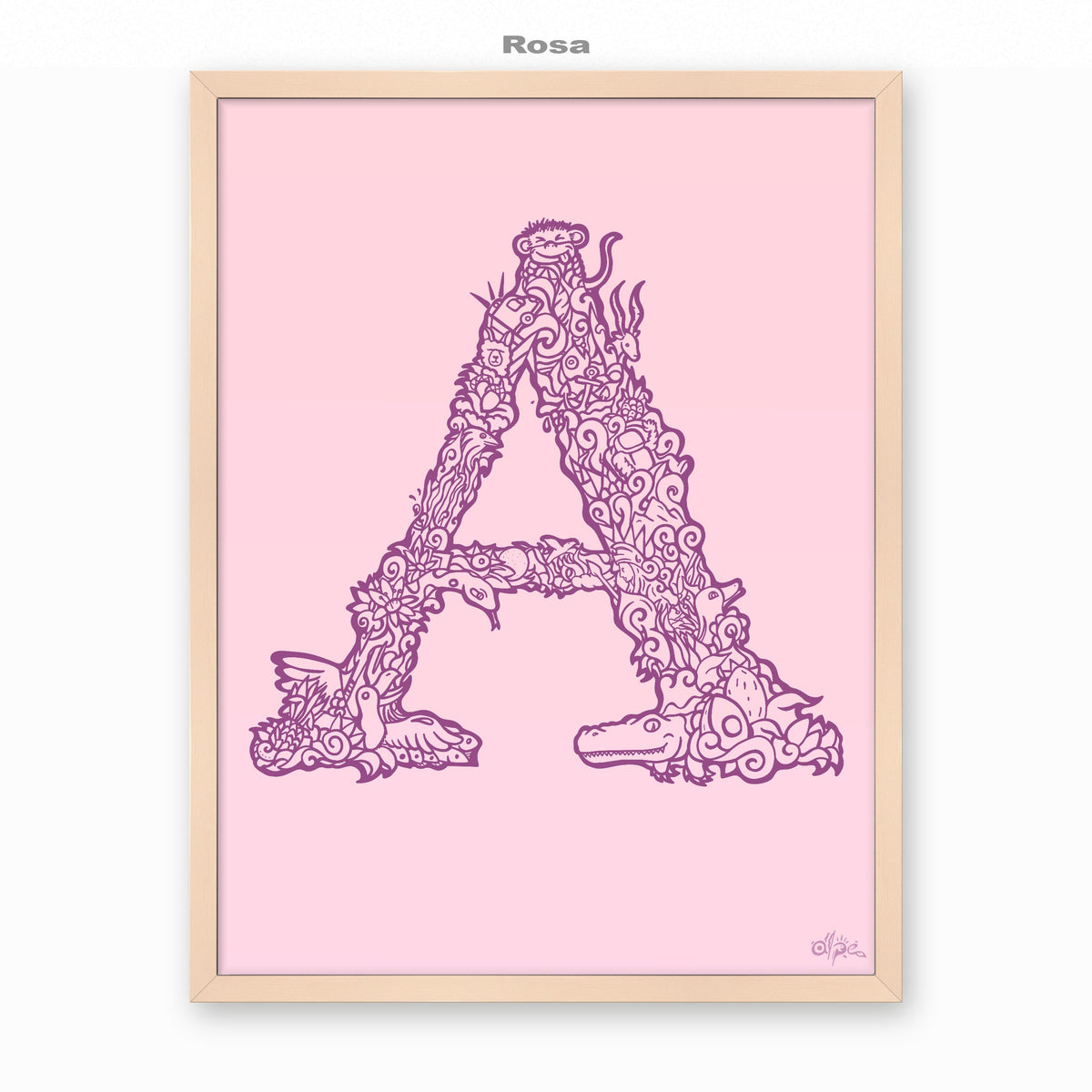 A, Danish Edition by Alpe, Rosa, in a Rose frame