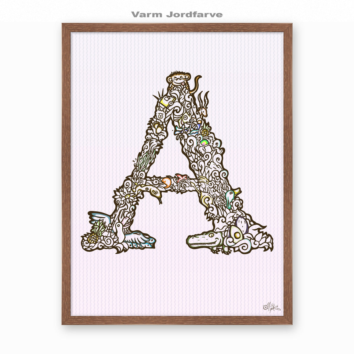 A, Danish Edition by Alpe, Varm Jordfarve, in a Dark Oak frame