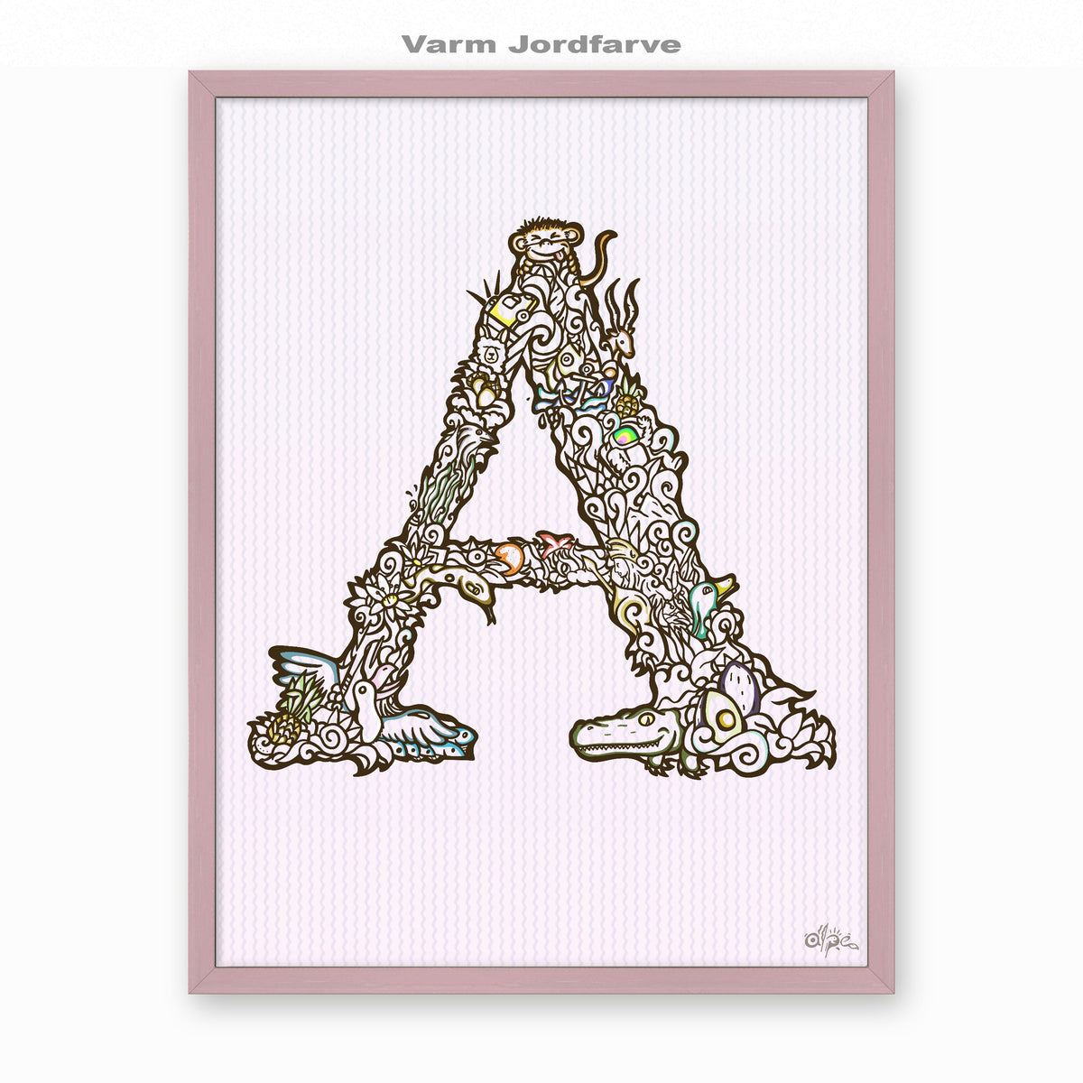 A, Danish Edition by Alpe, Varm Jordfarve, in a Lilac frame