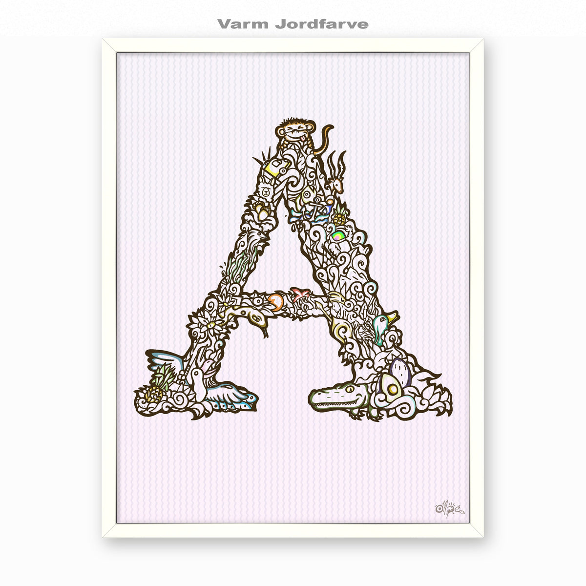 A, Danish Edition by Alpe, Varm Jordfarve, in a White frame
