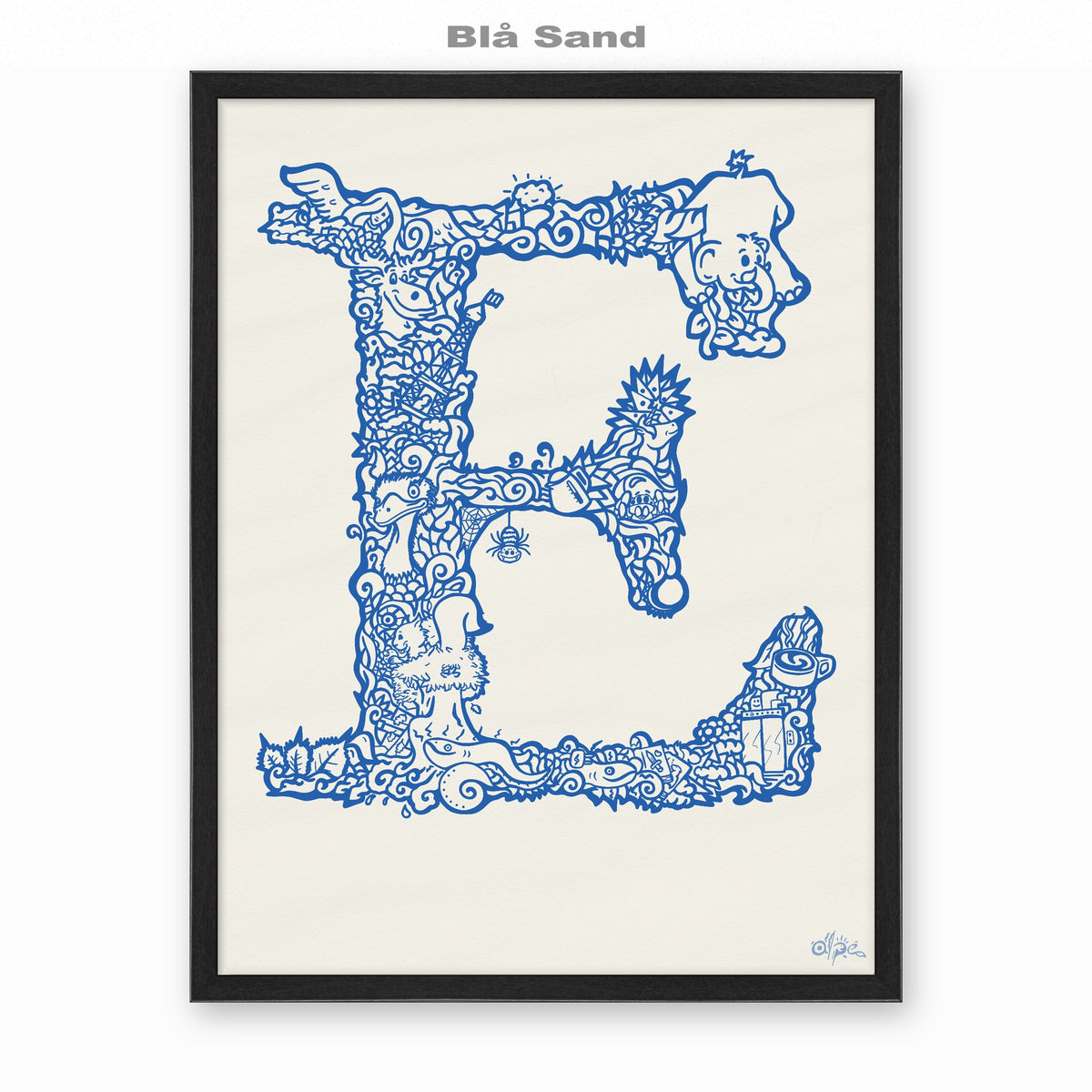 E, Danish Edition by Alpe, Blå Sand, in a Black frame