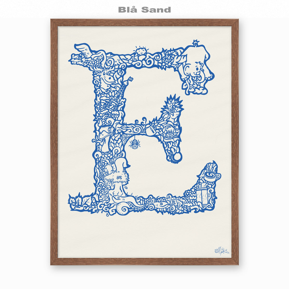 E, Danish Edition by Alpe, Blå Sand, in a Dark Oak frame
