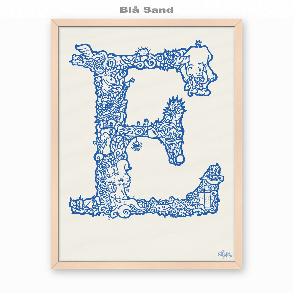 E, Danish Edition by Alpe, Blå Sand, in a Rose frame