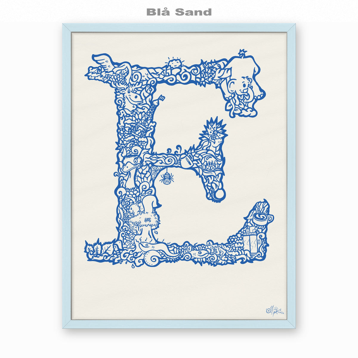 E, Danish Edition by Alpe, Blå Sand, in a Sky Blue frame