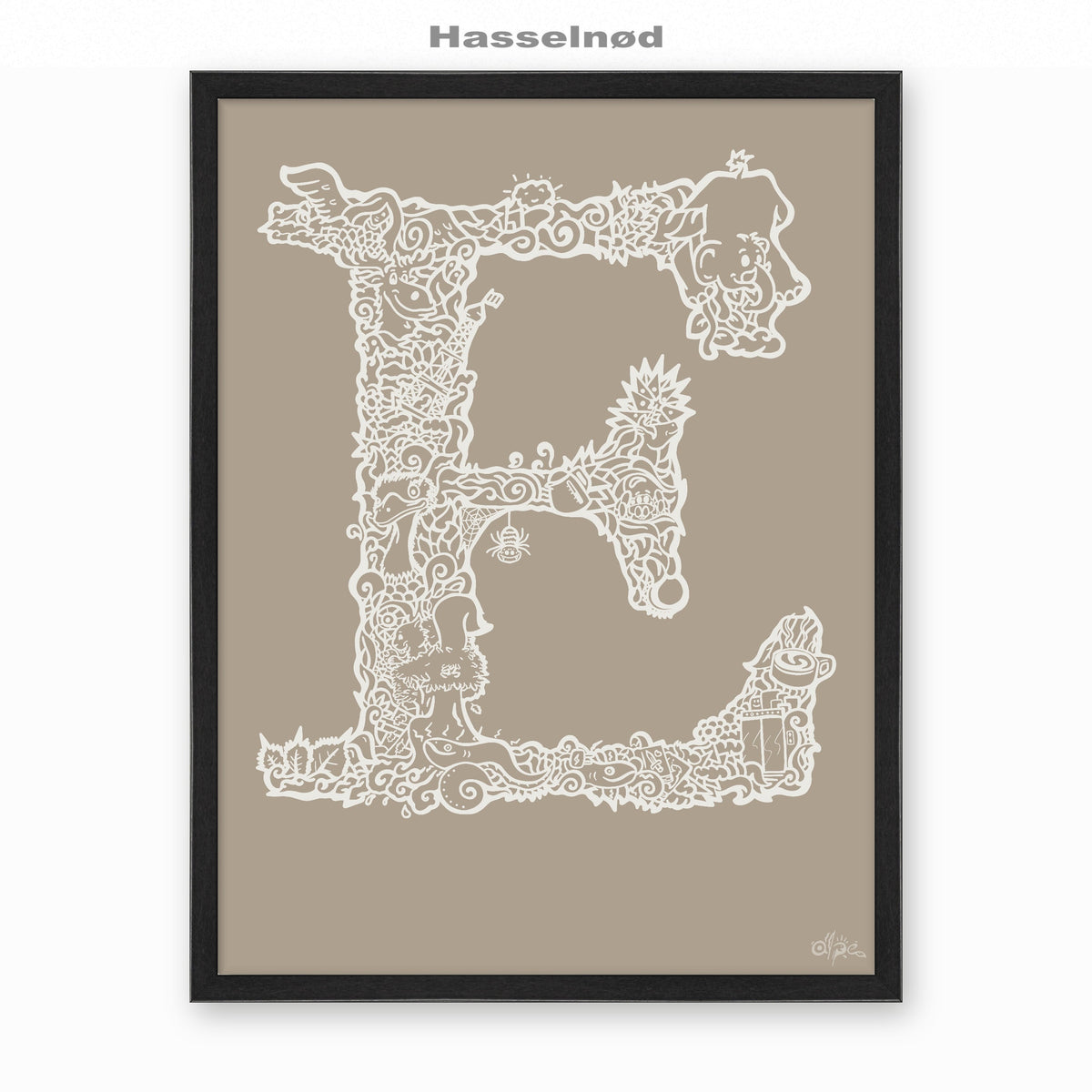 E, Danish Edition by Alpe, Hasselnød, in a Black frame