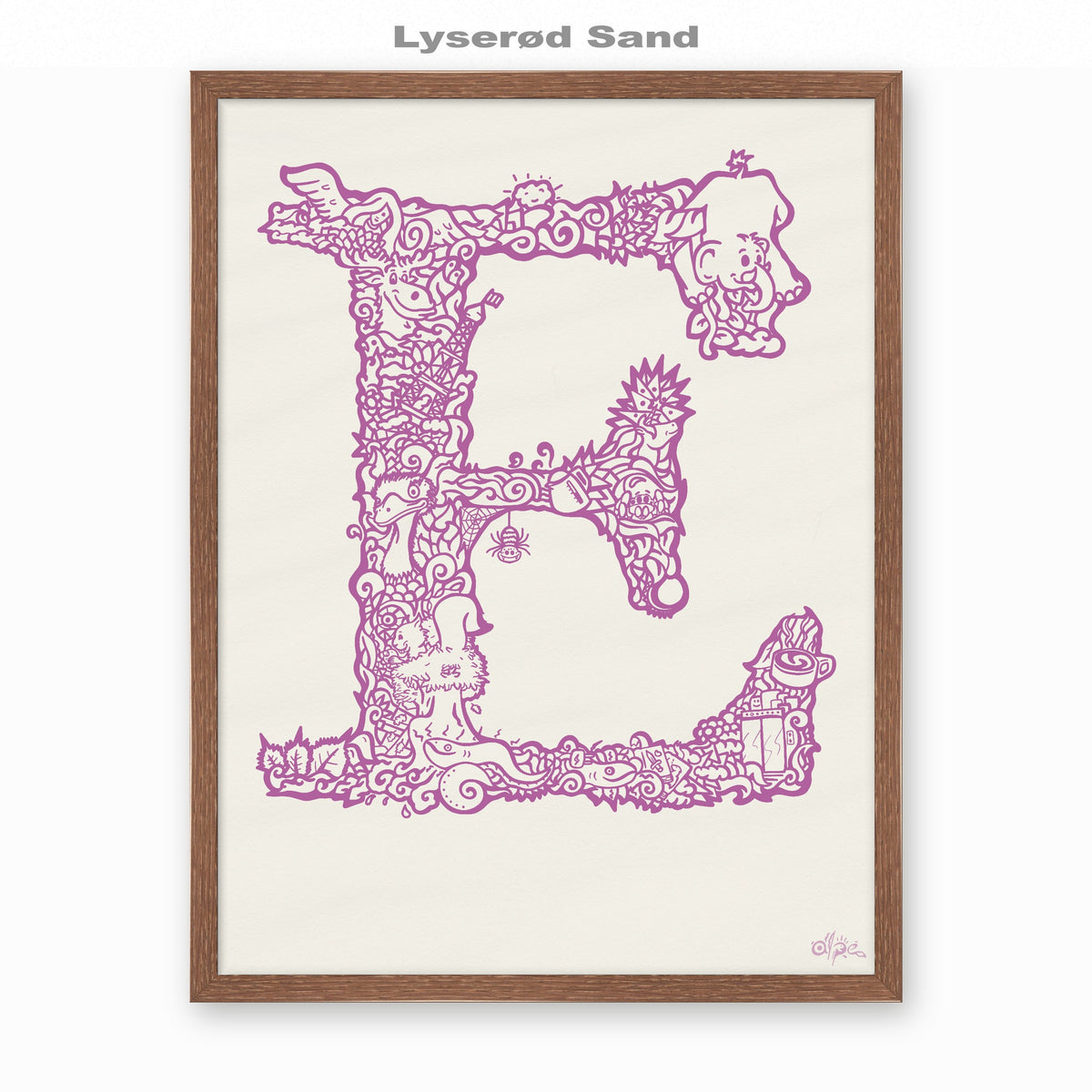E, Danish Edition by Alpe, Lyserød Sand, in a Dark Oak frame