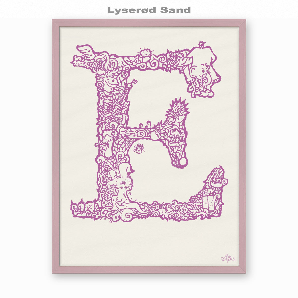 E, Danish Edition by Alpe, Lyserød Sand, in a Lilac frame