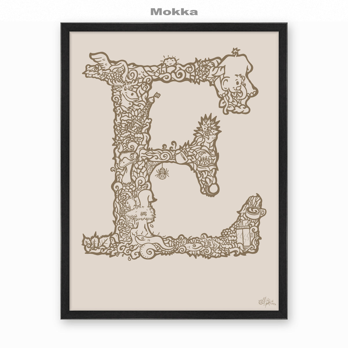 E, Danish Edition by Alpe, Mokka, in a Black frame