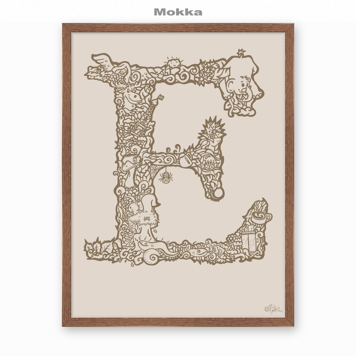E, Danish Edition by Alpe, Mokka, in a Dark Oak frame