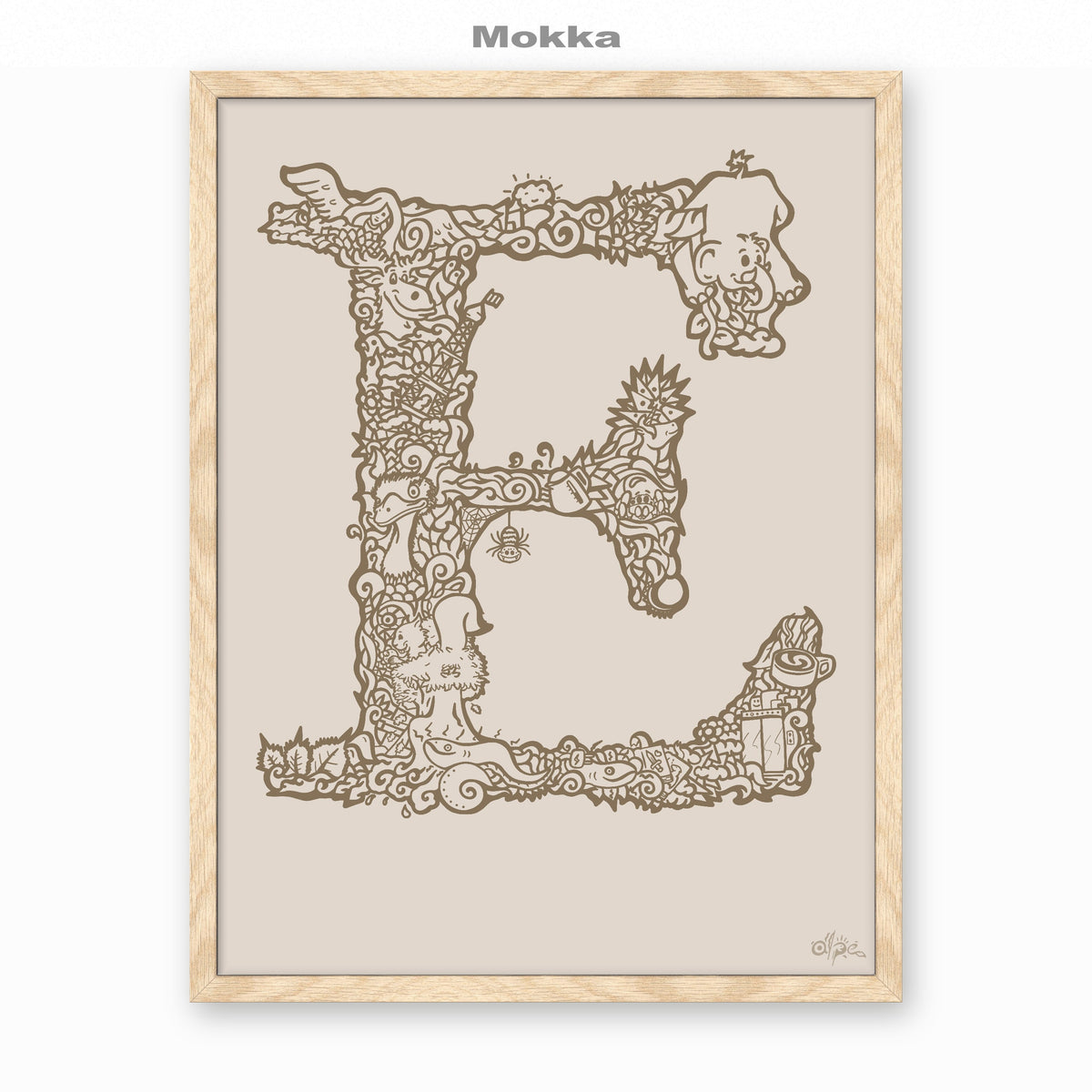 E, Danish Edition by Alpe, Mokka, in an Oak frame