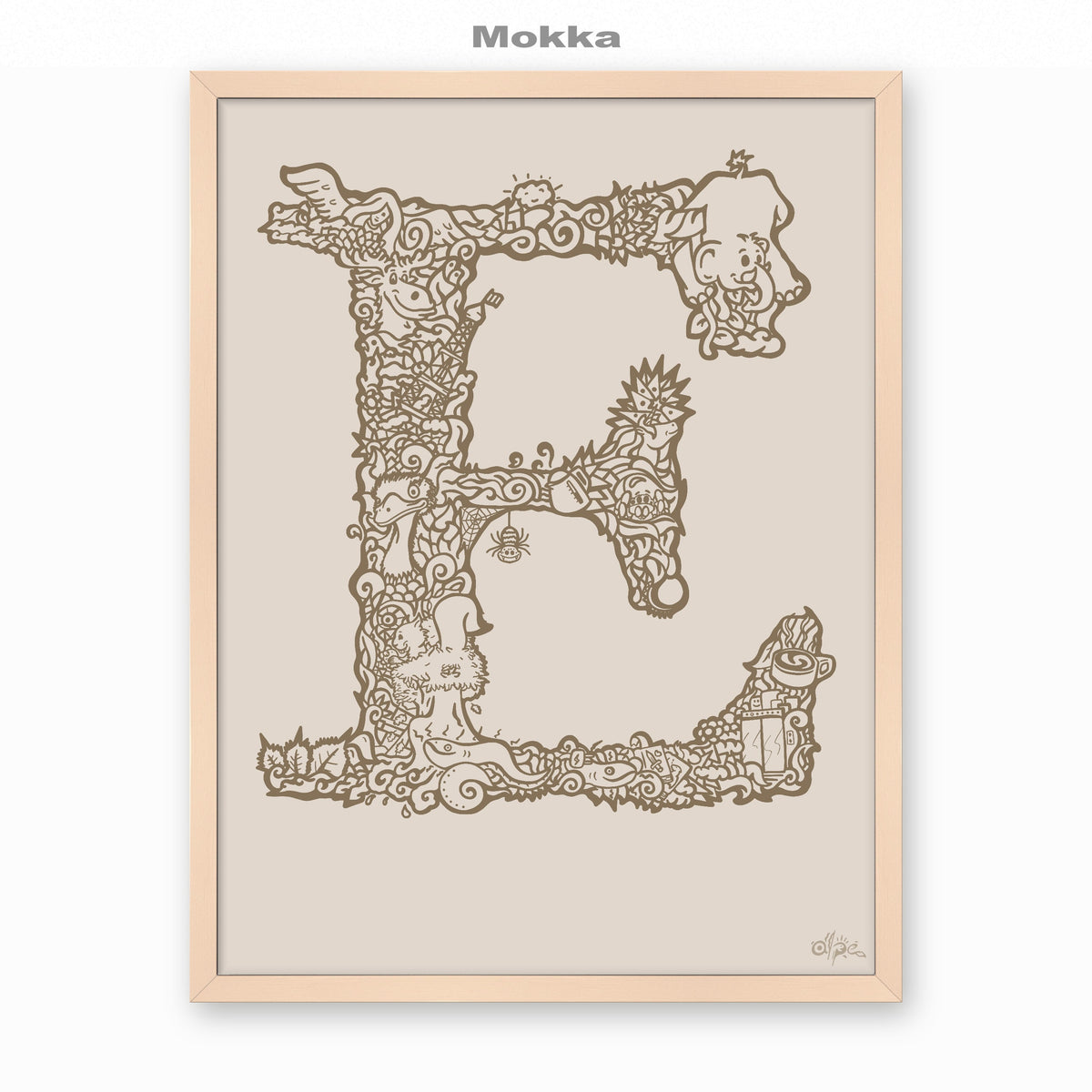 E, Danish Edition by Alpe, Mokka, in a Rose frame