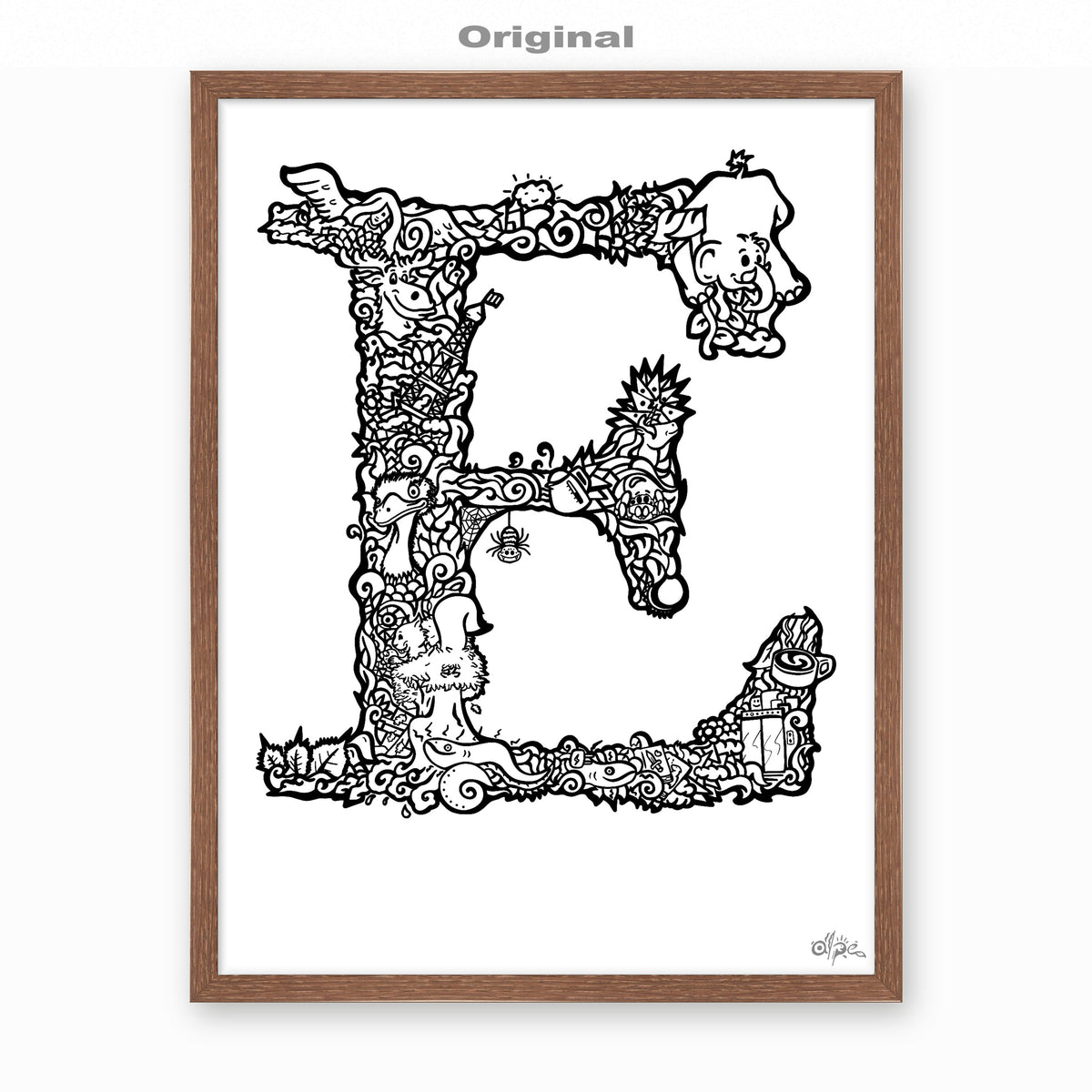 E, Danish Edition by Alpe, Original, in a Dark Oak frame