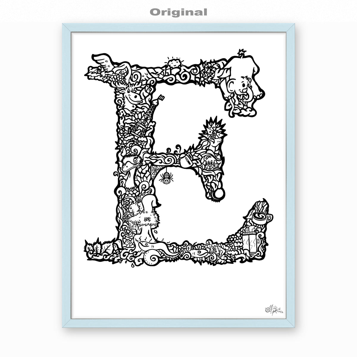 E, Danish Edition by Alpe, Original, in a Sky Blue frame