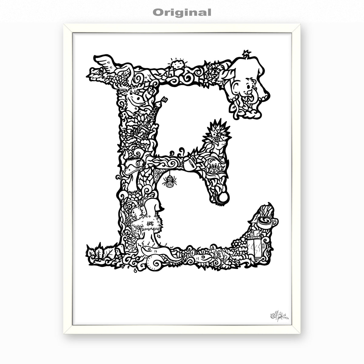 E, Danish Edition by Alpe, Original, in a White frame