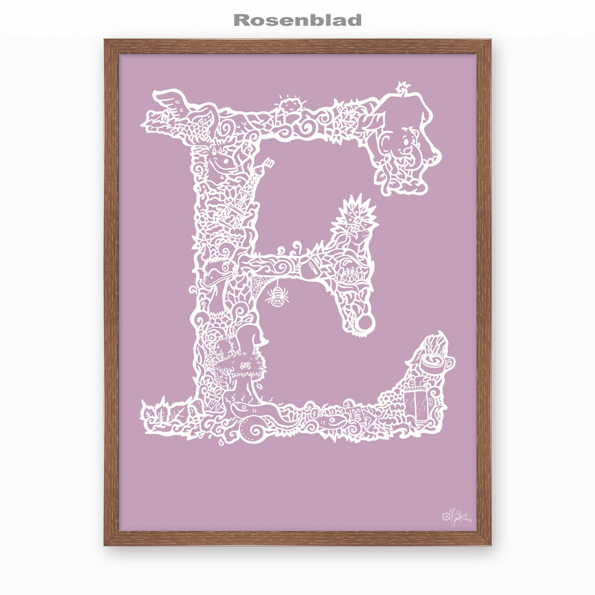 E, Danish Edition by Alpe, Rosenblad, in a Dark Oak frame