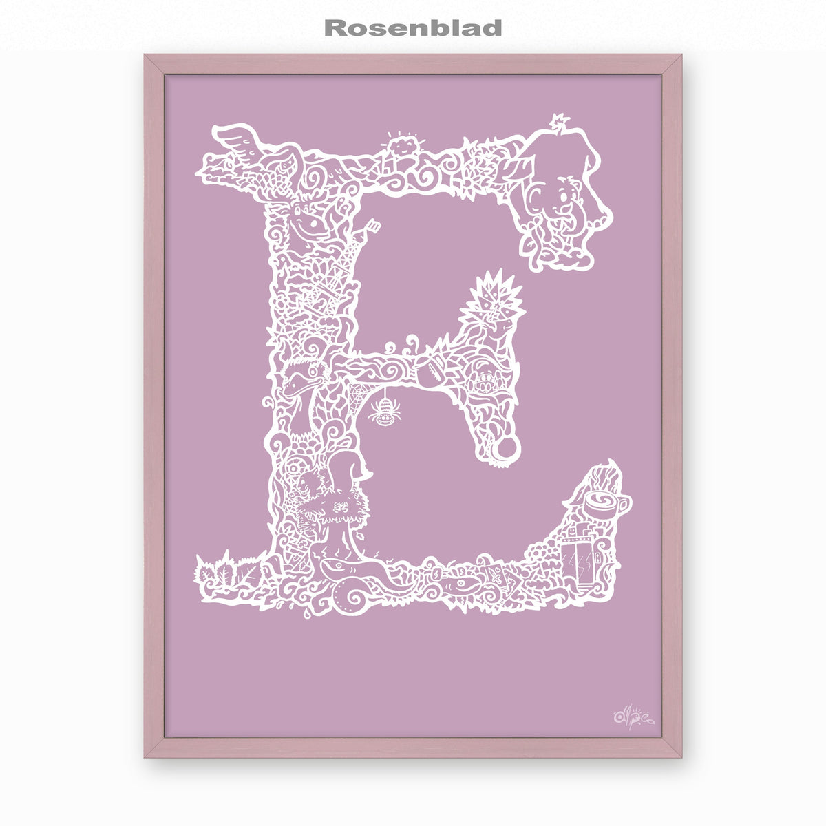 E, Danish Edition by Alpe, Rosenblad, in a Lilac frame