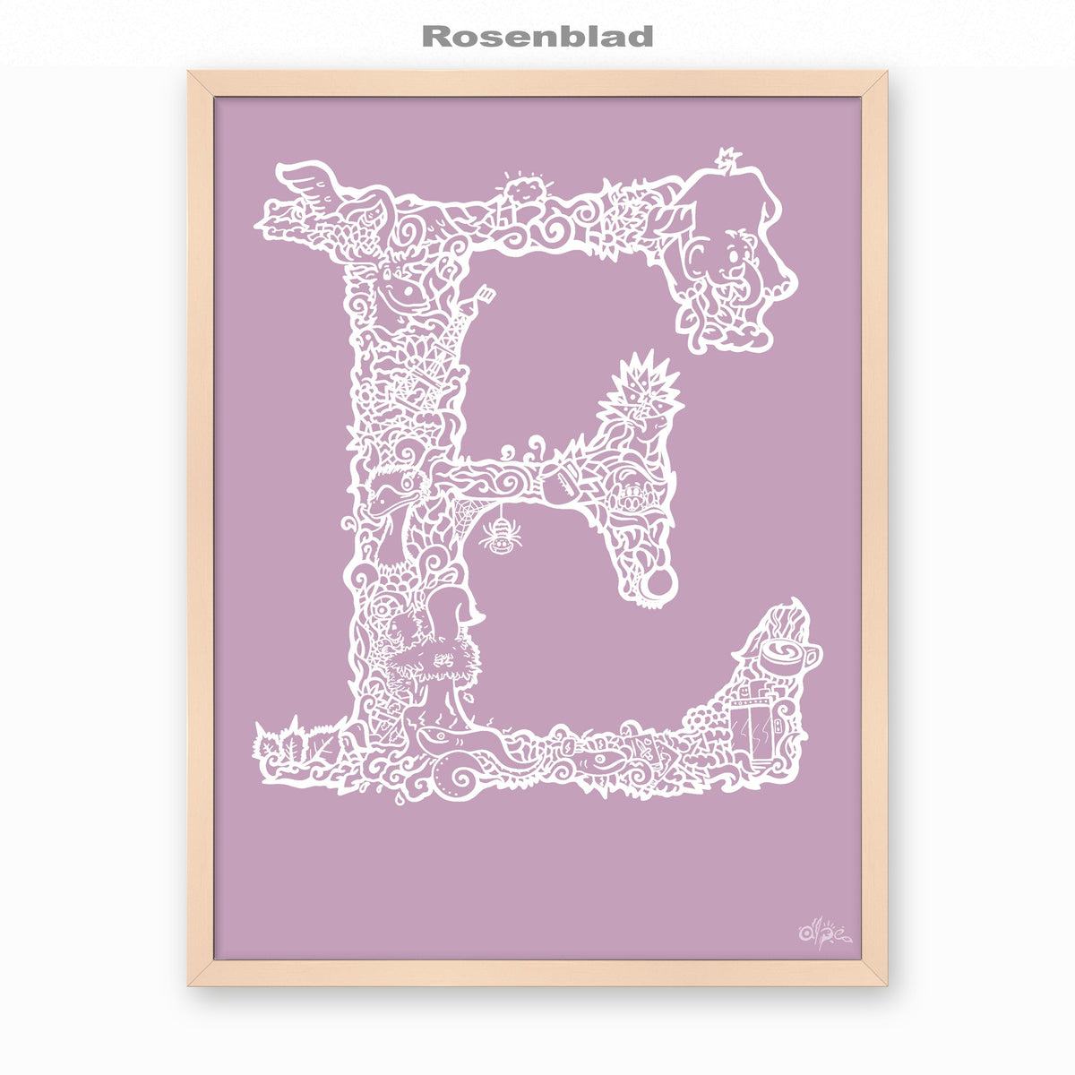 E, Danish Edition by Alpe, Rosenblad, in a Rose frame