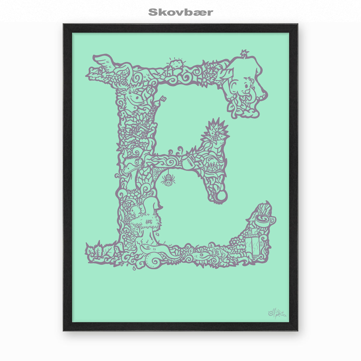 E, Danish Edition by Alpe, Skovbær, in a Black frame