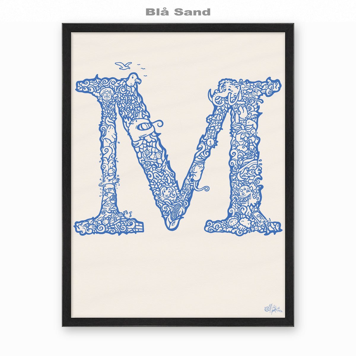 M, Danish Edition by Alpe, Blå Sand, in a Black frame
