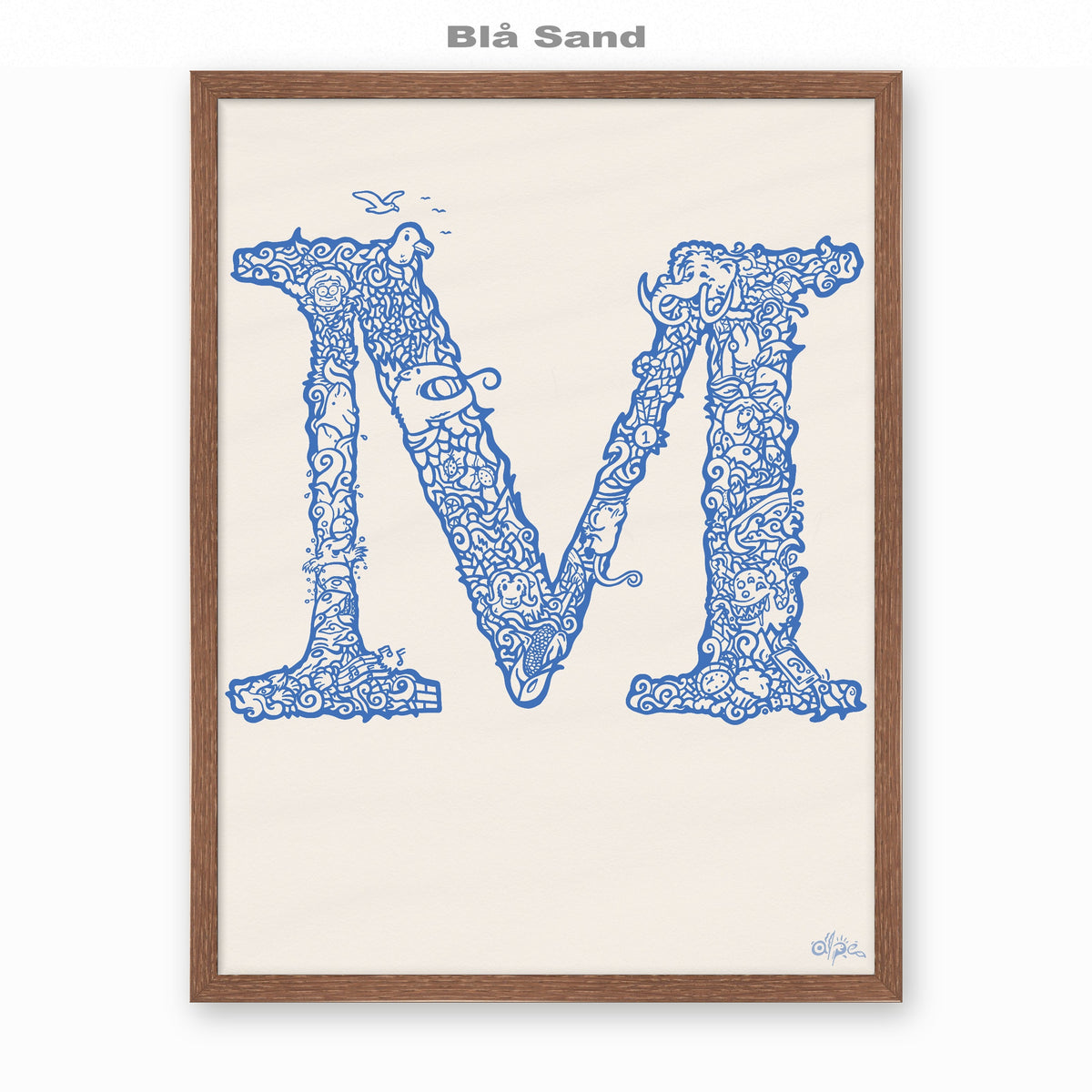 M, Danish Edition by Alpe, Blå Sand, in a Dark Oak frame