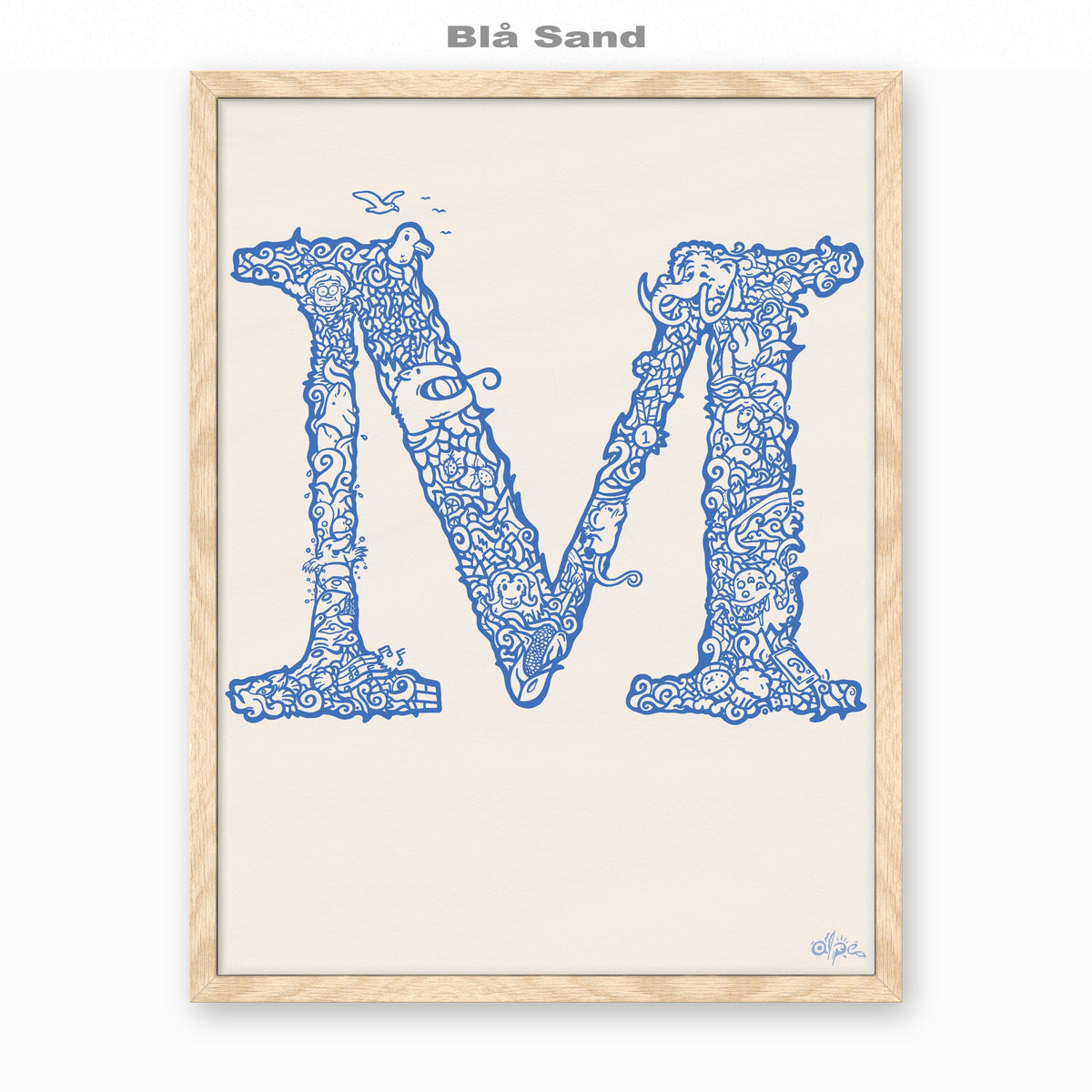 M, Danish Edition by Alpe, Blå Sand, in an Oak frame