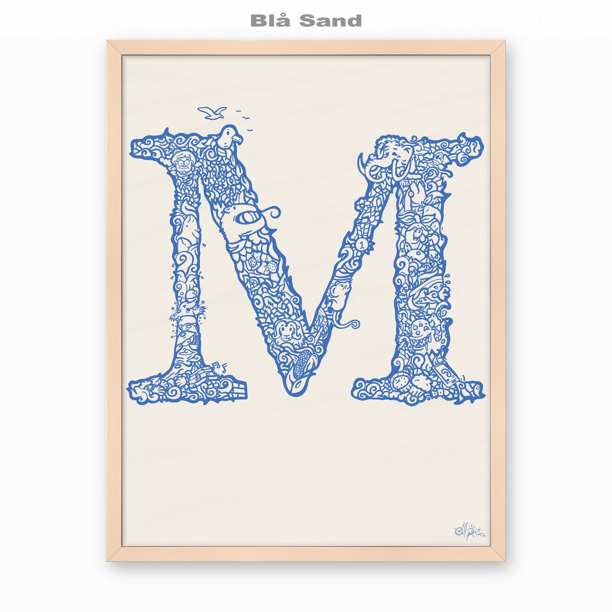 M, Danish Edition by Alpe, Blå Sand, in a Rose frame
