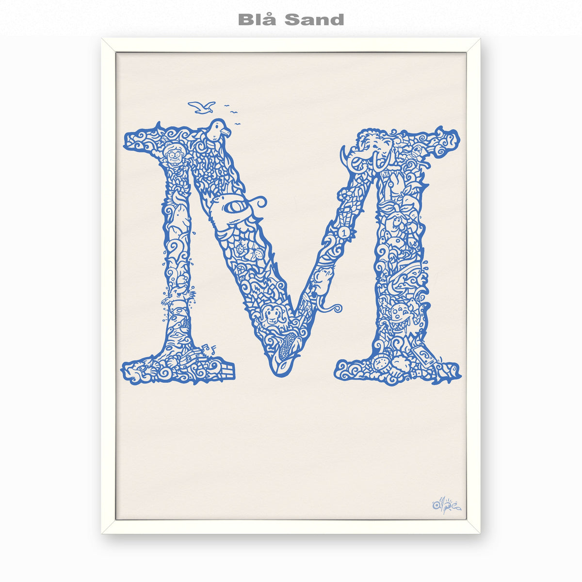 M, Danish Edition by Alpe, Blå Sand, in a White frame