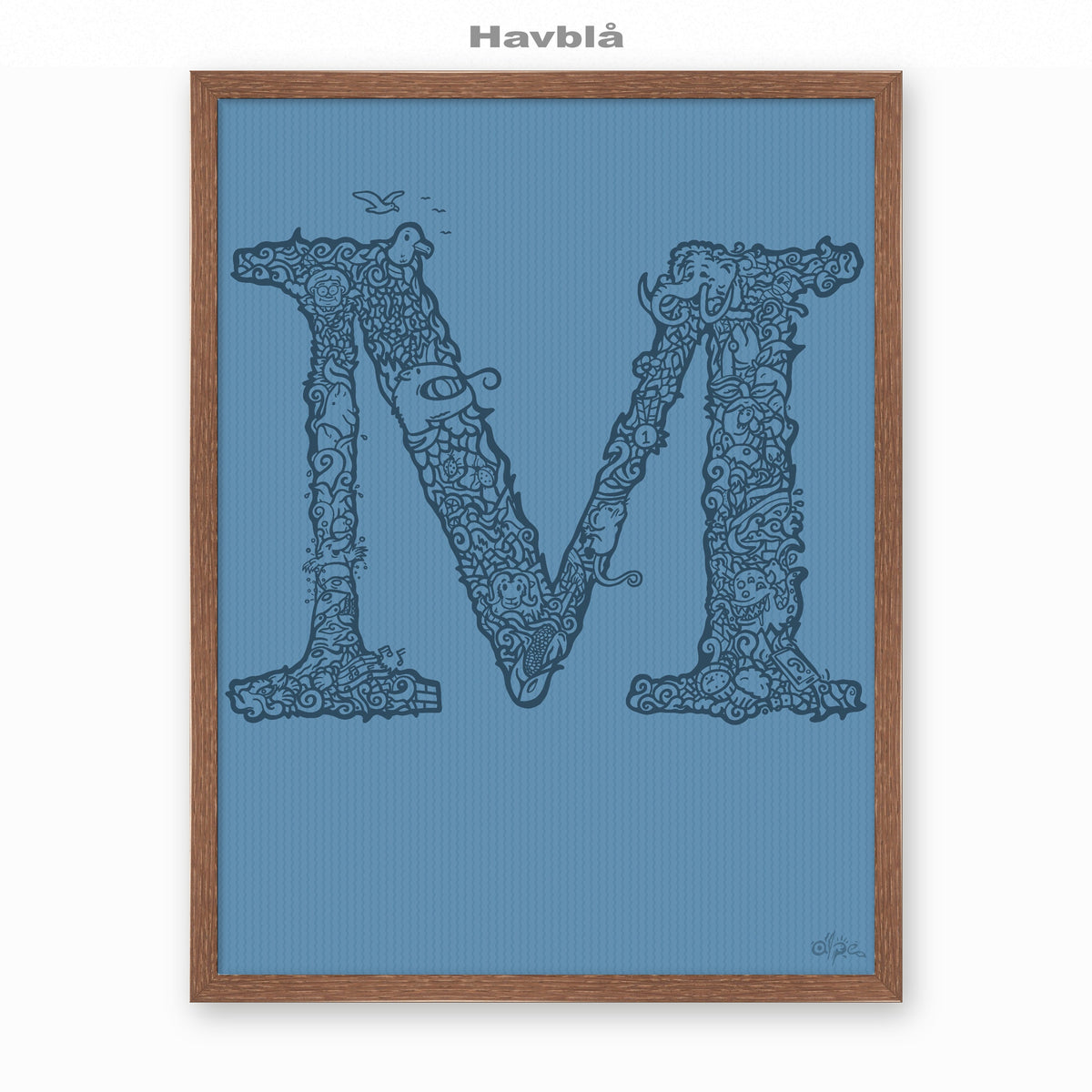 M, Danish Edition by Alpe, Havblå, in a Dark Oak frame