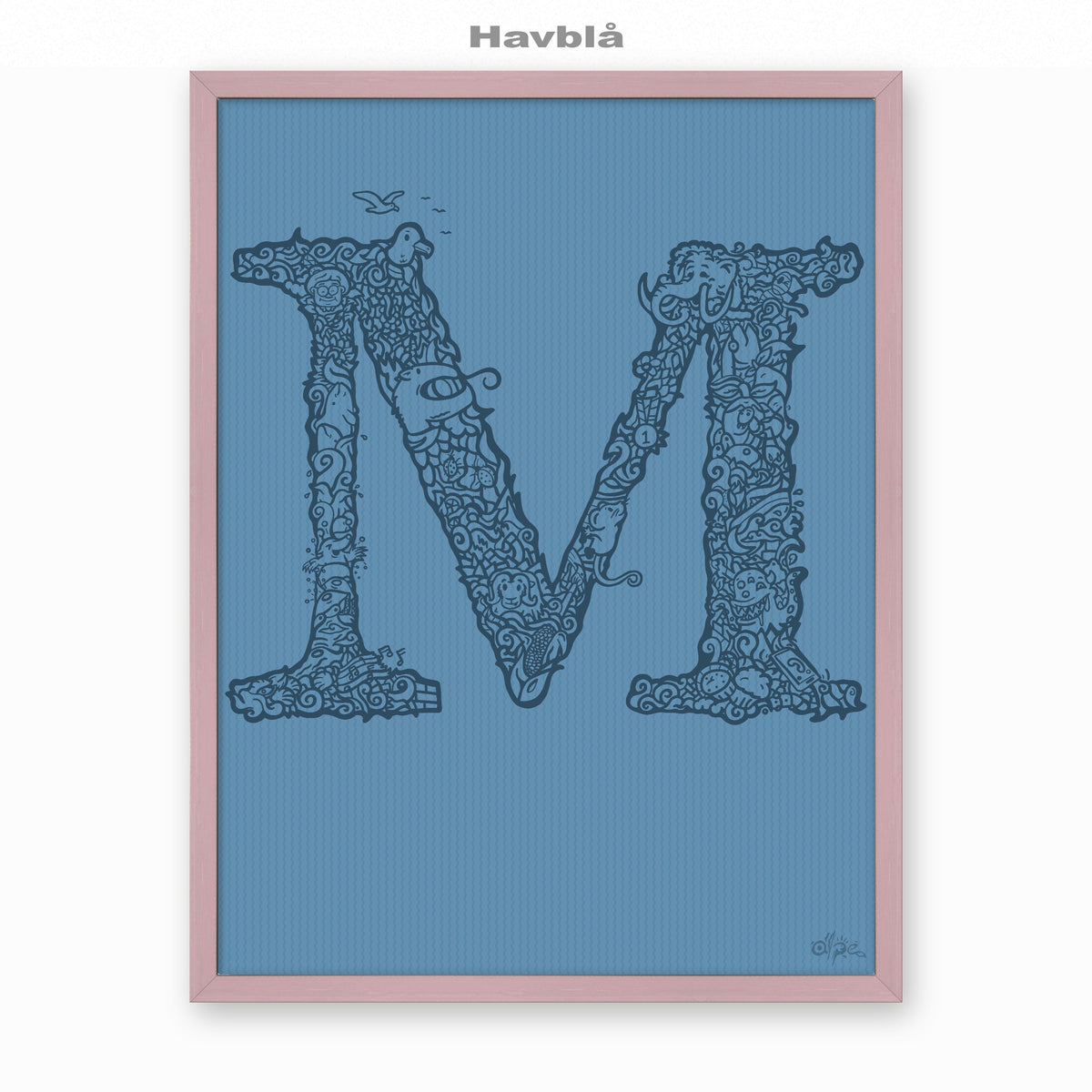 M, Danish Edition by Alpe, Havblå, in a Lilac frame