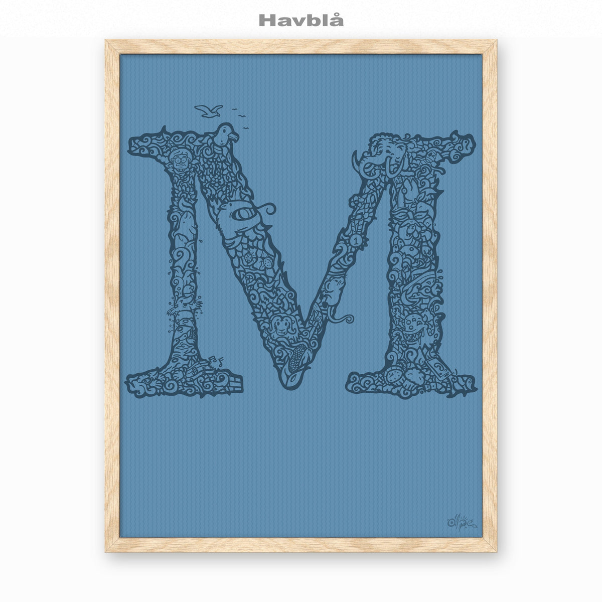 M, Danish Edition by Alpe, Havblå, in an Oak frame