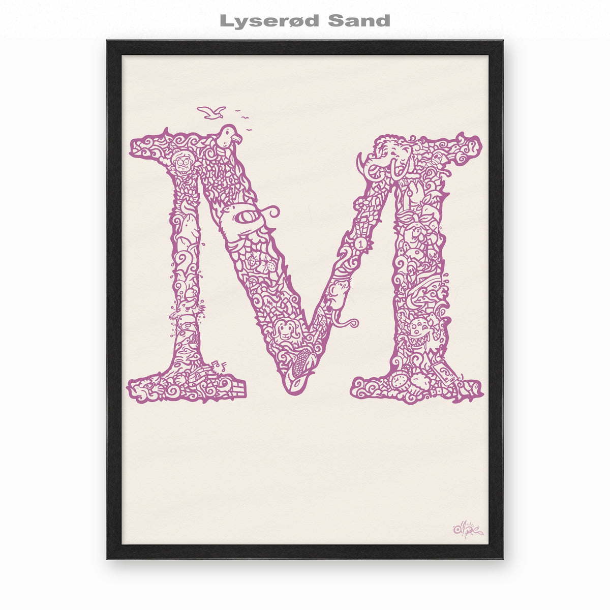 M, Danish Edition by Alpe, Lyserød Sand, in a Black frame