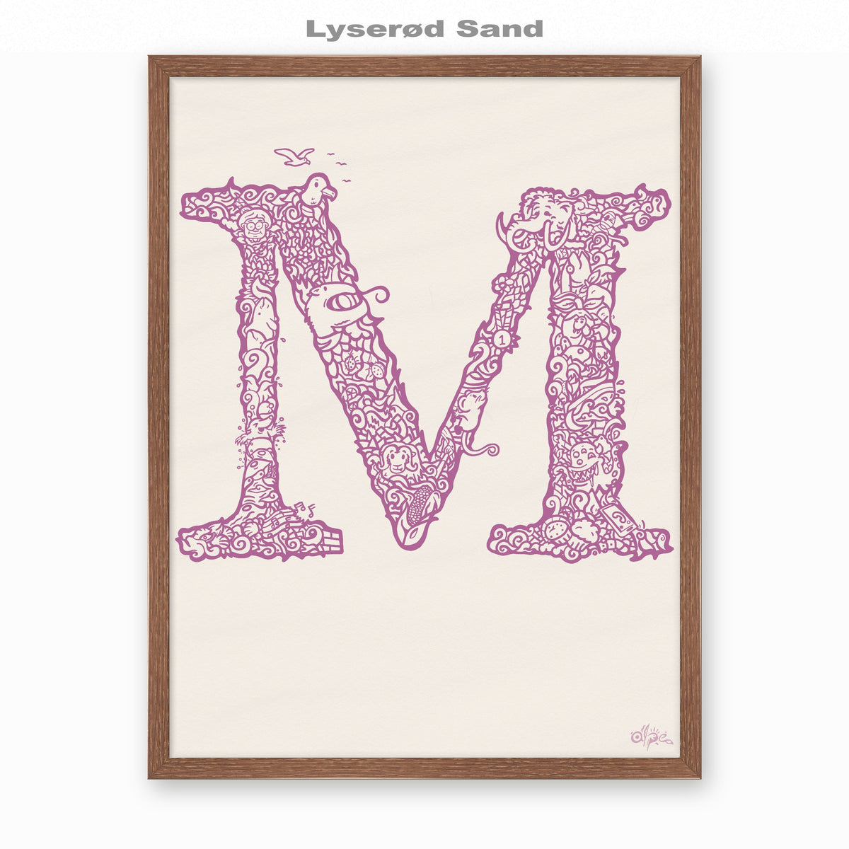 M, Danish Edition by Alpe, Lyserød Sand, in a Dark Oak frame