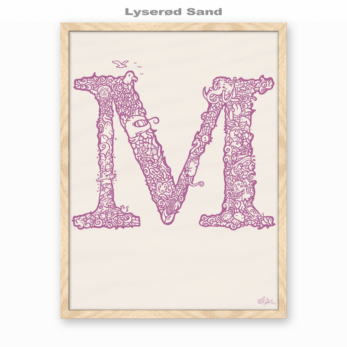 M, Danish Edition by Alpe, Lyserød Sand, in an Oak frame