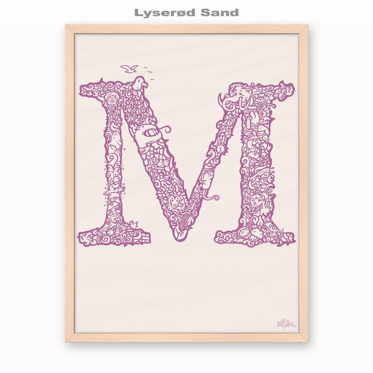 M, Danish Edition by Alpe, Lyserød Sand, in a Rose frame