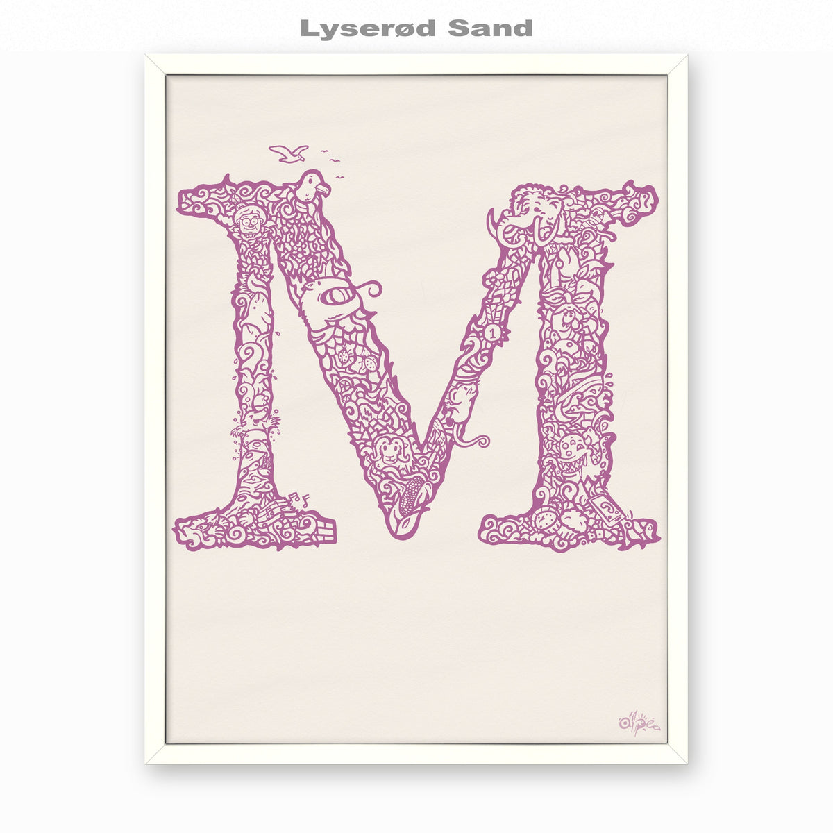M, Danish Edition by Alpe, Lyserød Sand, in a White frame