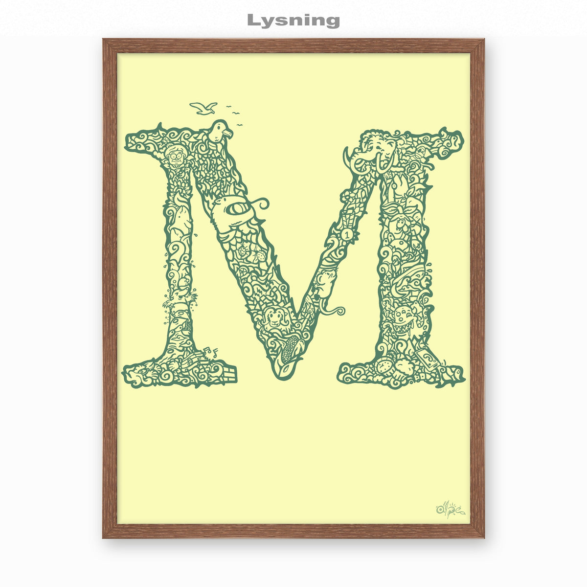 M, Danish Edition by Alpe, Lysning, in a Dark Oak frame