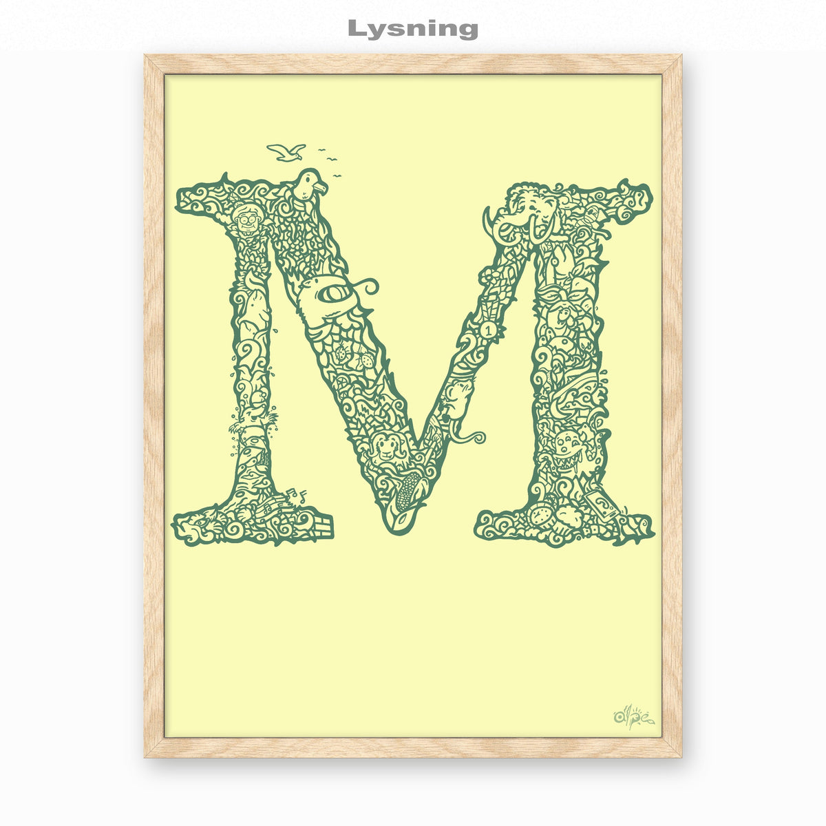 M, Danish Edition by Alpe, Lysning, in an Oak frame