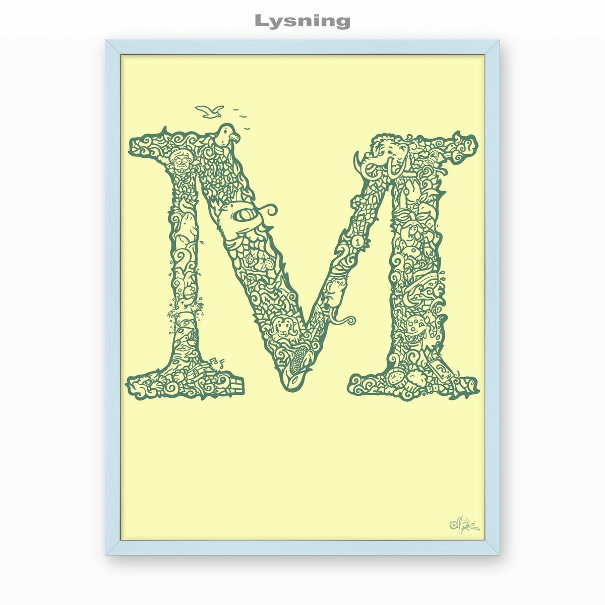 M, Danish Edition by Alpe, Lysning, in a Sky Blue frame